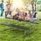 Folding Picnic Table Set with Metal Frame and All-Weather HDPE Tabletop, Umbrella Hole - 72" x 64" x 29" (L x W x H)
